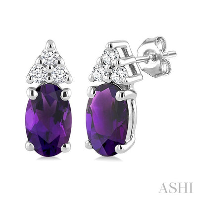 Oval Shape Gemstone & Diamond Earrings