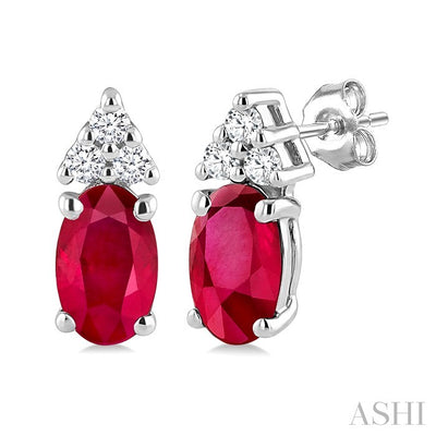 Oval Shape Gemstone & Diamond Earrings