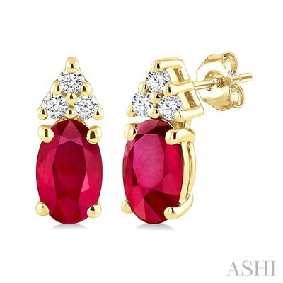 Oval Shape Gemstone & Diamond Earrings