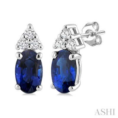 Oval Shape Gemstone & Diamond Earrings