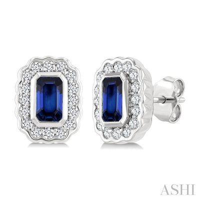 Bold Emerald Shape Gemstone & Diamond Earrings