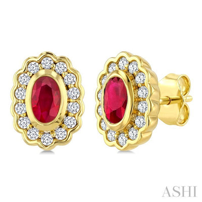 Bold Oval Shape Gemstone & Diamond Earrings