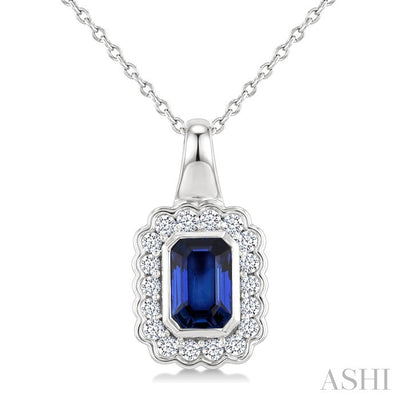 Bold Emerald Shape Gemstone & Diamond Pendant