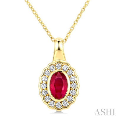 Bold Oval Shape Gemstone & Diamond Pendant