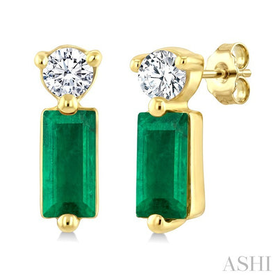 Emerald Shape Gemstone & Petite Diamond Earrings