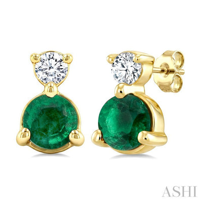 Round Shape Gemstone & Petite Diamond Earrings