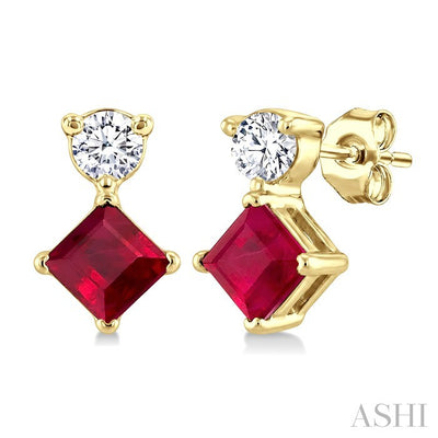 Princess Shape Gemstone & Petite Diamond Earrings