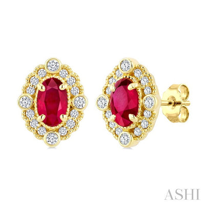 Oval Shape Art Deco Gemstone & Diamond Earrings