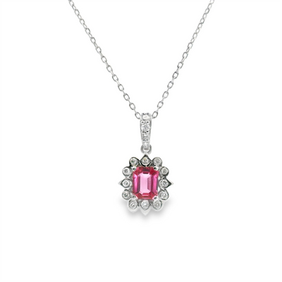 Pink Sapphire & Diamond Halo Pendant