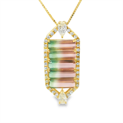 Bi-Color Tourmaline & Diamond Pendant