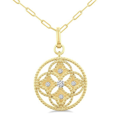 Diamond Medallion Pendant with Paperclip Chain