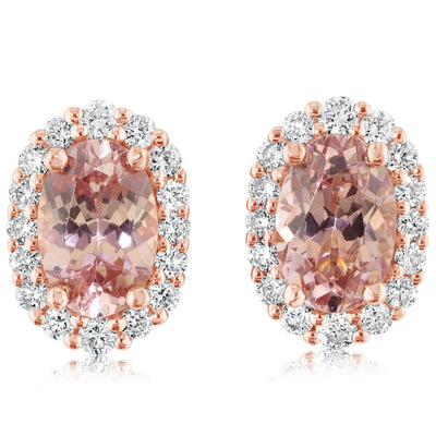 Lotus Garnet & Diamond Halo Stud Earrings