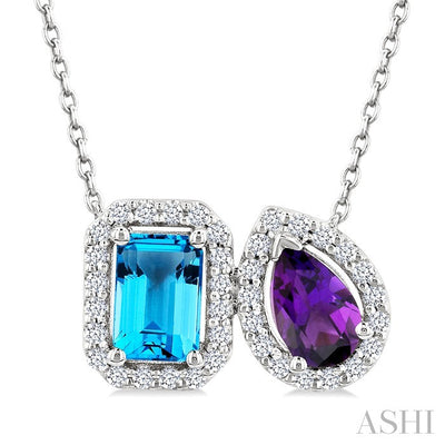 Toi Et Moi Gemstone & Halo Diamond Fashion Pendant
