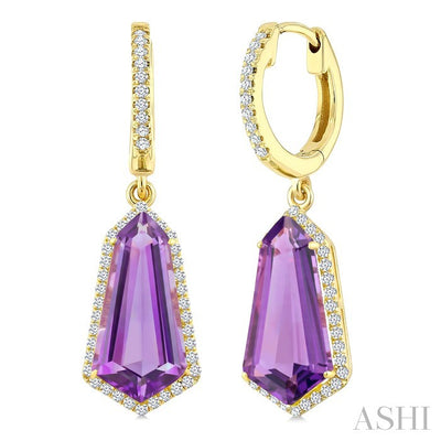 Evoque Gemstone Shield Shape & Halo Diamond Earrings