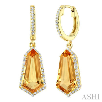 Evoque Gemstone Shield Shape & Halo Diamond Earrings