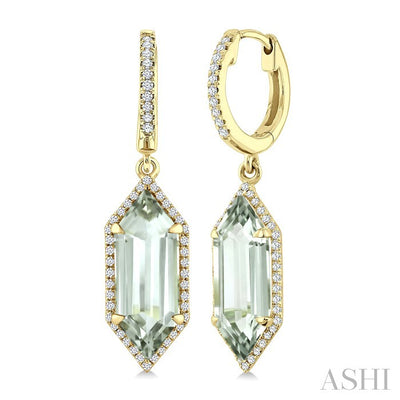 Evoque Gemstone Hexagon Shape & Halo Diamond Earrings
