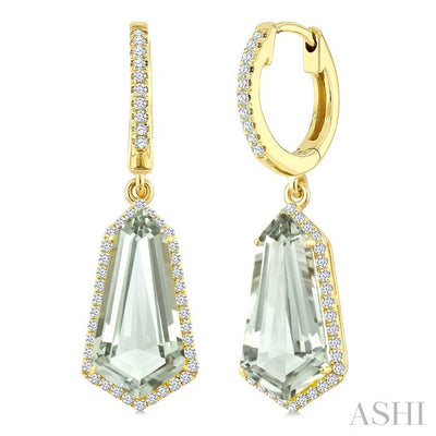 Evoque Gemstone Shield Shape & Halo Diamond Earrings