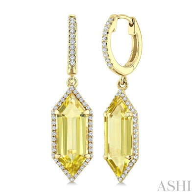 Evoque Gemstone Hexagon Shape & Halo Diamond Earrings