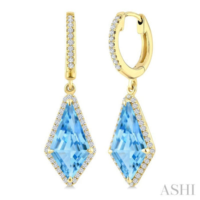 Kite Shape Gemstone & Halo Diamond Earrings