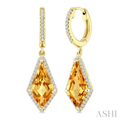 Kite Shape Gemstone & Halo Diamond Earrings