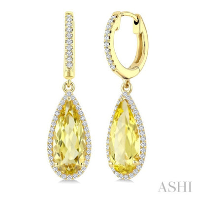 Pear Shape Gemstone & Halo Diamond Earrings