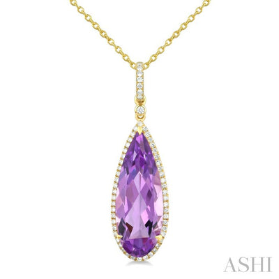 Evoque Gemstone Pear Shape & Halo Diamond Pendant