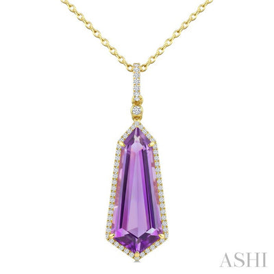 Evoque Gemstone Shield Shape & Halo Diamond Pendant