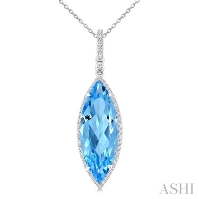 Marquise Shape Gemstone & Halo Diamond Pendant