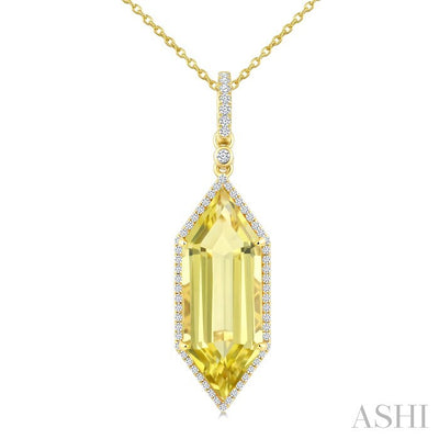 Evoque Gemstone Hexagon Shape & Halo Diamond Pendant