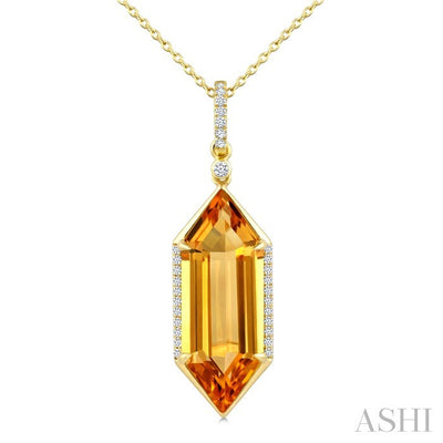 Hexagon Shape Gemstone & Diamond Pendant
