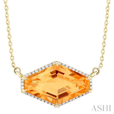 Hexagon Shape Gemstone & Halo Diamond Pendant