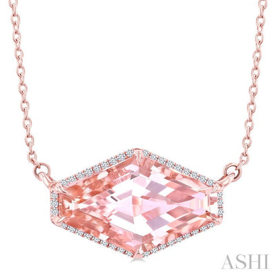 Hexagon Shape Gemstone & Halo Diamond Pendant