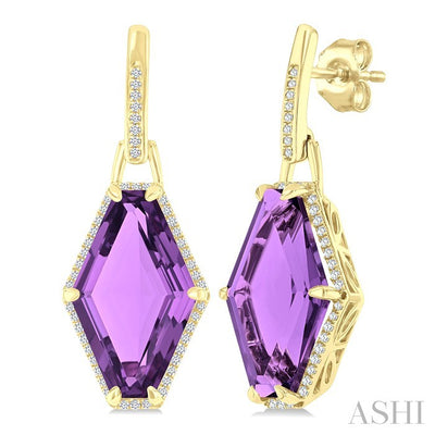 Evoque Gemstone Hexagon Shape & Halo Diamond Earrings
