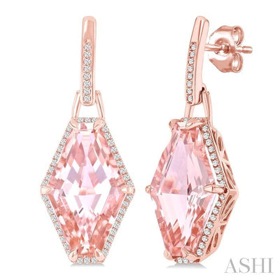 Hexagon Shape Gemstone & Halo Diamond Earrings