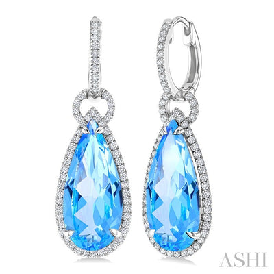 Evoque Gemstone Pear Shape & Halo Diamond Earrings