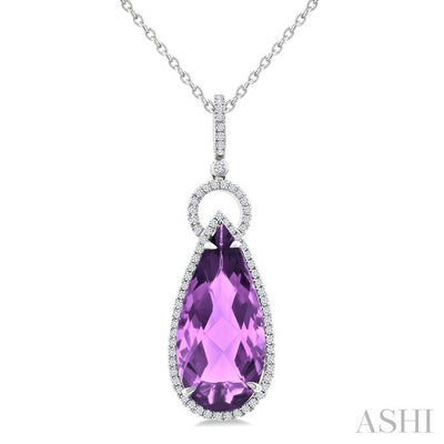 Evoque Gemstone Pear Shape & Halo Diamond Pendant