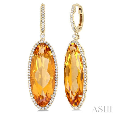 Oval Shape Gemstone & Halo Diamond Earrings