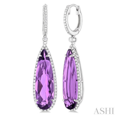 Pear Shape Gemstone & Halo Diamond Earrings