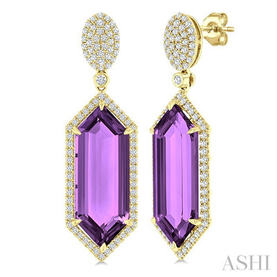 Evoque Gemstone Hexagon Shape & Halo Diamond Earrings