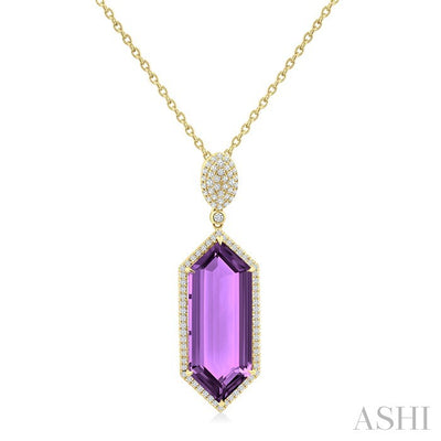 Evoque Gemstone Hexagon Shape & Halo Diamond Pendant