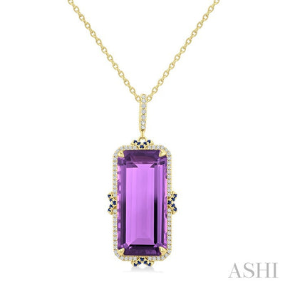 Evoque Gemstone Emerald Shape & Halo Diamond Pendant