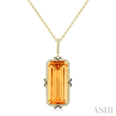 Evoque Gemstone Emerald Shape & Halo Diamond Pendant
