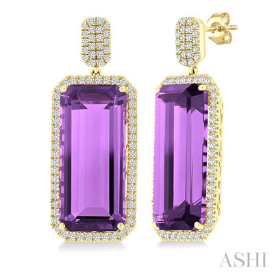 Emerald Shape Gemstone & Halo Diamond Earrings