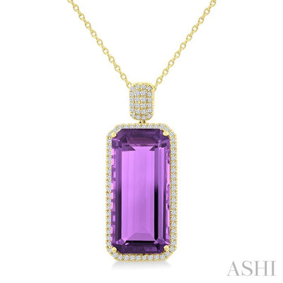 Evoque Gemstone Emerald Shape & Halo Diamond Pendant
