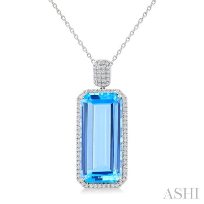 Evoque Gemstone Emerald Shape & Halo Diamond Pendant
