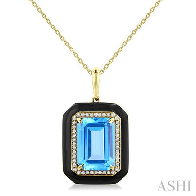 Evoque Gemstone Emerald Shape Black Enamel & Halo Diamond Pendant