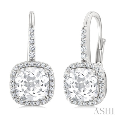Square Shape Gemstone & Halo Diamond Huggie Earrings