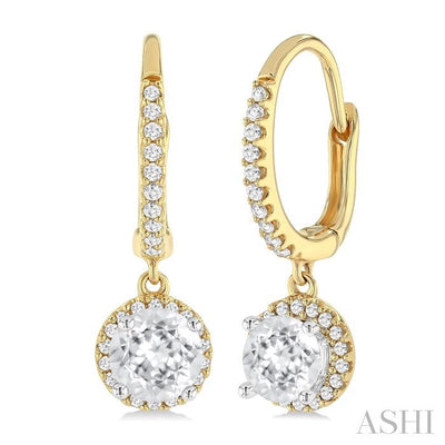 Round Shape Halo Gemstone Hoop Earrings