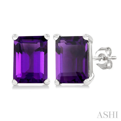 Emerald Shape Gemstone Stud Earrings