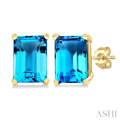 Emerald Shape Gemstone Stud Earrings